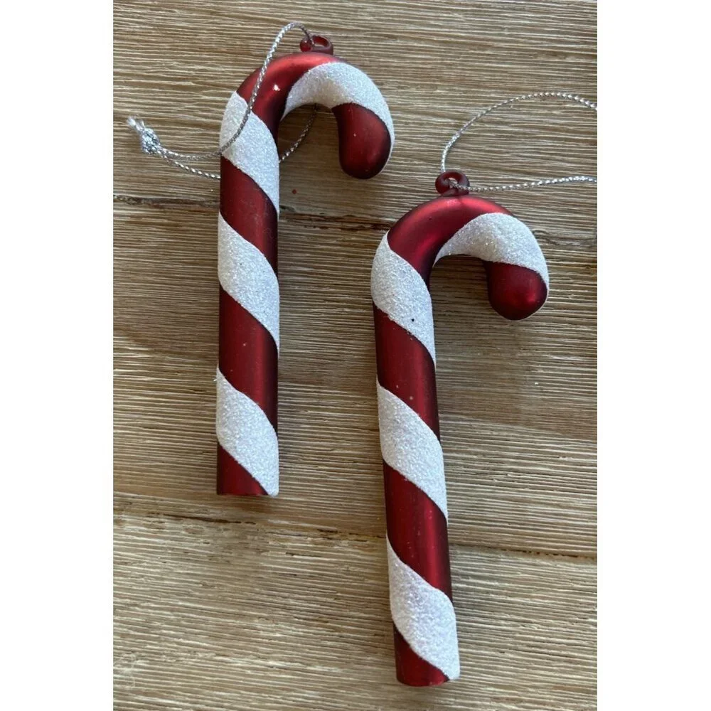 Lot of 5 Blown Glass CANDY CANE Christmas Tree  Ornaments Vintage 4 inch glitter